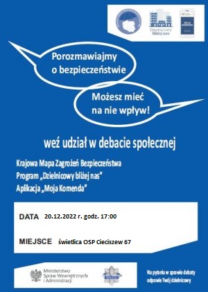 Plakat informujący o miejscu i czasie debaty społecznej w gminie Konstancin - Jeziorna