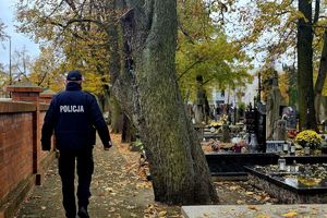 policjant idący alejką