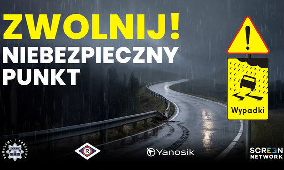Zwolnij - niebezpieczny punkt! - plakat promujący akcję